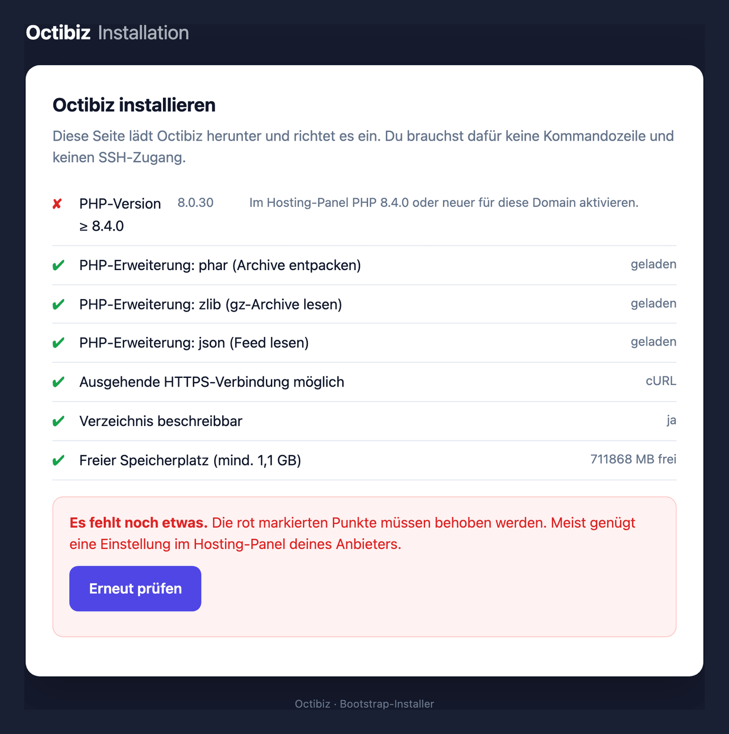 Der Installer meldet eine zu alte PHP-Version