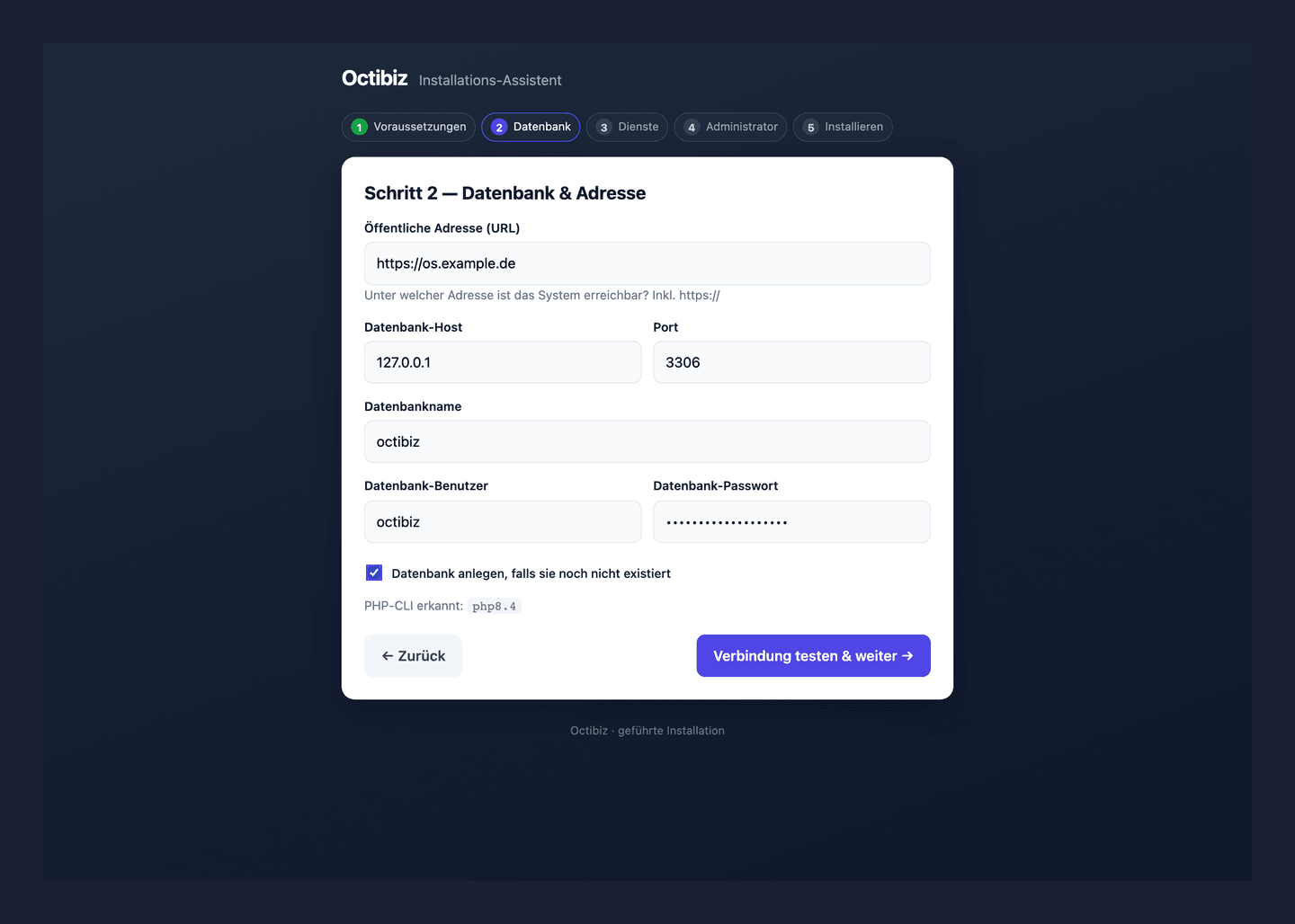 Schritt 2: Datenbank-Zugang und öffentliche Adresse