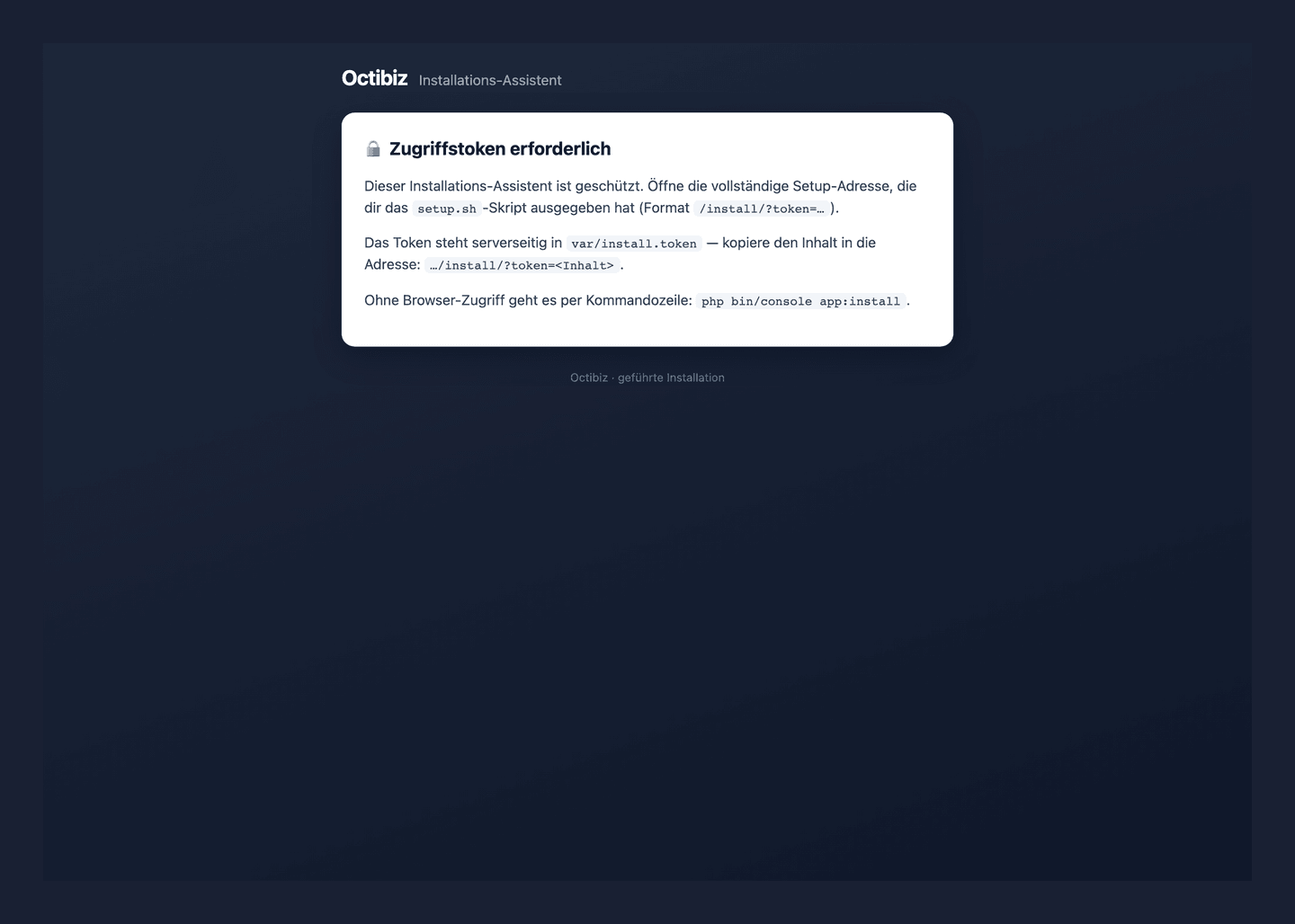 Der Installer verweigert den Zugriff ohne Token