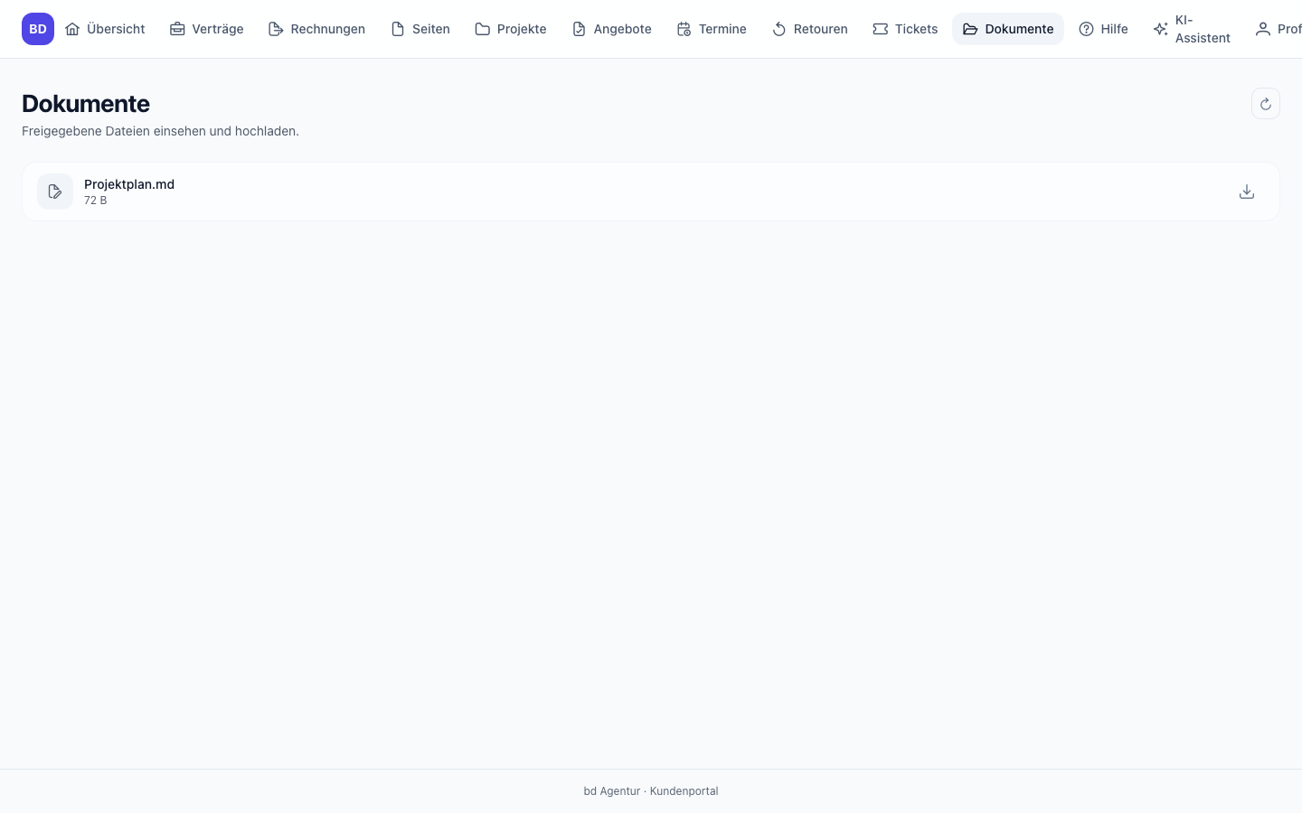 Files and pages screen in Octibiz